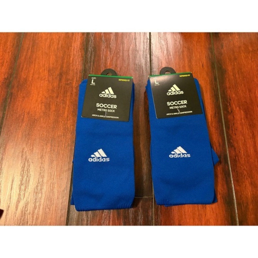 New 2 Adidas Soccer Metro Socks Royal‎ Blue Arch Ankle Compression Men's Large